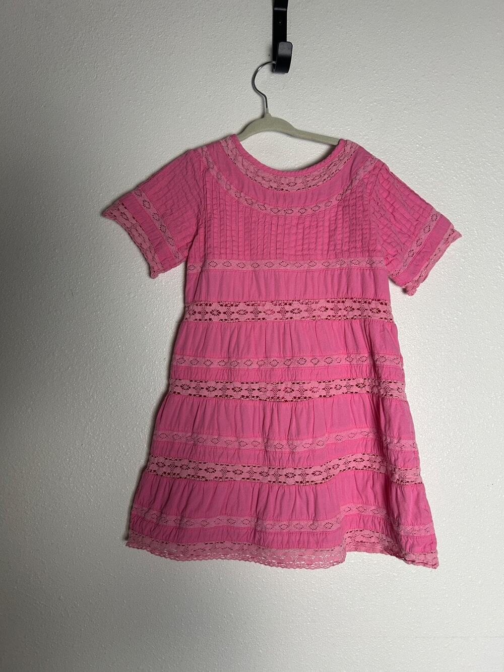Hatley Pink Dress Crochet Trim Accents Youth Girls Size 5